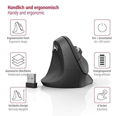 Hama Verticale Ergo. Draadloze Muis Voor Linksh. EMW-500L 6 Knoppen Zwart