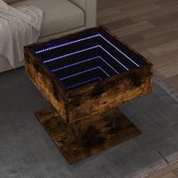 Salontafel met LED 50x50x45 cm bewerkt hout gerookt eikenkleur - thumbnail