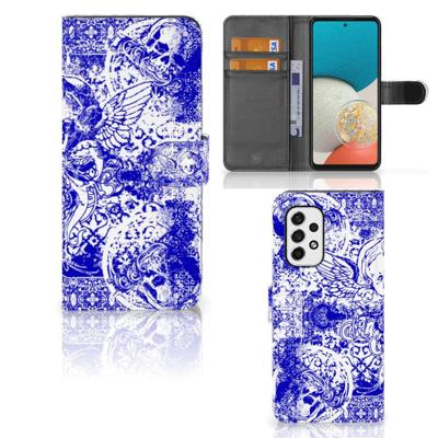 Telefoonhoesje met Naam Samsung Galaxy A53 Angel Skull Blauw Telefoonhoesje met Naam Samsung Galaxy A53 Angel Skull Blauw