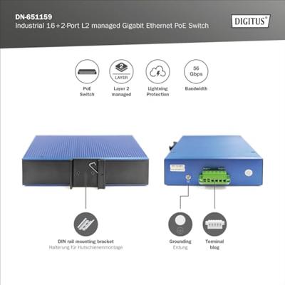 Digitus DN-651159 netwerk-switch Managed L2 Gigabit Ethernet (10/100/1000) Power over Ethernet (PoE) Zwart, Blauw