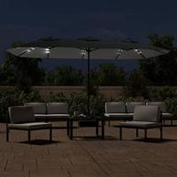 Parasol dubbel dak met LED 449x245 cm antracietkleurig - thumbnail