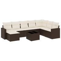 9-delige Loungeset met kussens poly rattan bruin - thumbnail