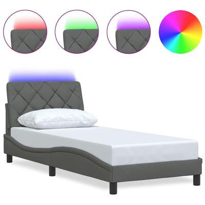 Bedframe met LED zonder matras 90x200 cm stof donkergrijs
