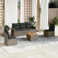 6-delige Loungeset met kussens poly rattan grijs - thumbnail