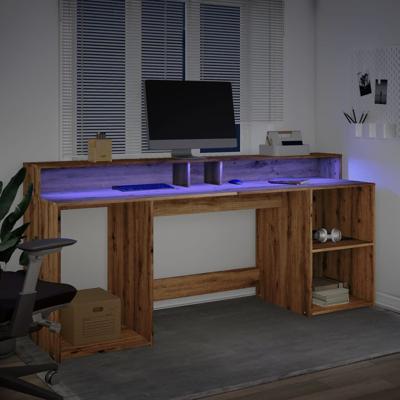 Bureau met LED-verlichting 200x55x91 cm hout artisanaal eiken - thumbnail