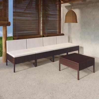 5-delige Loungeset met kussens poly rattan bruin