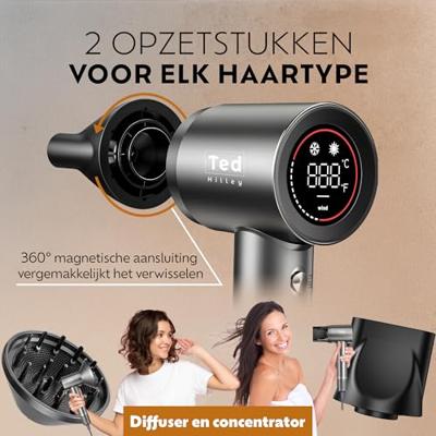 Ted Hilley Pro Ionic Föhn met diffuser Platinum Silver