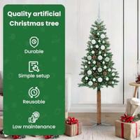 VidaXL Slanke kerstboom groen 150 cm pvc en massief dennenhout - thumbnail