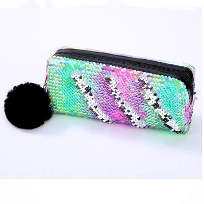 3 stuks omkeerbare Sequin potlood geval voor meisjes school levert super grote briefpapier gift magische make-up tas (gemengde kleur + zilver)