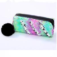 3 stuks omkeerbare Sequin potlood geval voor meisjes school levert super grote briefpapier gift magische make-up tas (gemengde kleur + zilver) - thumbnail