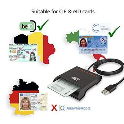 ACT externe usb 2.0 smartcard eid kaartlezer, zwart