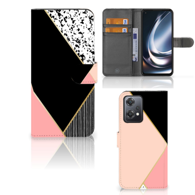 OnePlus Nord CE 2 Lite | Book Case | Zwart Roze Vormen OnePlus Nord CE 2 Lite | Book Case | Zwart Roze Vormen