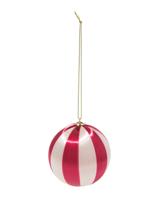 HEMA Kerstbal 6.9cm satijn strepen rood (multi) - thumbnail