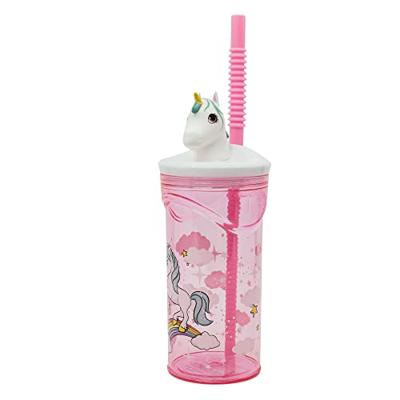 Beker met Rietje Stor Unicorn Rainbow Roze (360 ml)