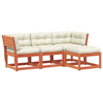 4-delige Loungeset met kussens massief grenenhout wasbruin