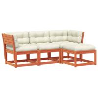 4-delige Loungeset met kussens massief grenenhout wasbruin - thumbnail