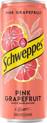 Schweppes Pink grapefruit frisdrank, sleek blik van 33 cl, pak van 24
