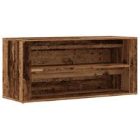 Schoenenbank 100x35x45 cm bewerkt hout oud houtkleurig - thumbnail