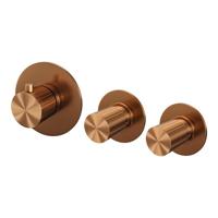 Brauer Stripe inbouwthermostaat en 2 stopkranen met in- en afbouwdelen koper geborsteld PVD - thumbnail