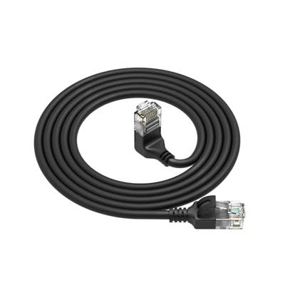 ACT Zwarte 5 meter U/UTP CAT6A LSZH slimline patchkabel met RJ45 connectoren. recht naar 90° haaks