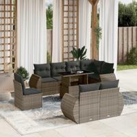 9-delige Loungeset met kussens poly rattan grijs - thumbnail