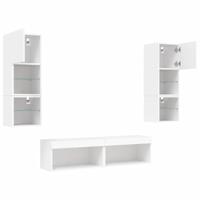 6-delige Tv-wandmeubelset met LED-verlichting bewerkt hout wit - thumbnail