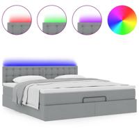Bed poef met matras en LED's 180x200 cm stof lichtgrijs - thumbnail