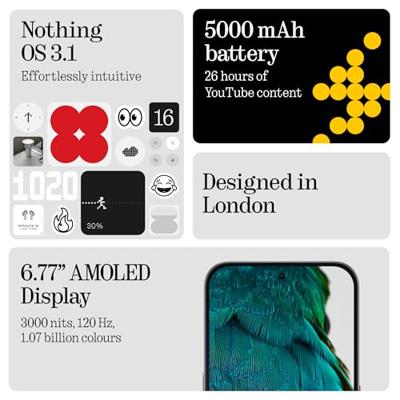 Nothing 3a Smartphone 256 GB 17.2 cm (6.77 inch) Energielabel C (A - G) Zwart Android 15 Dual-SIM Nothing 3a Smartphone 256 GB 17.2 cm (6.77 inch) Energielabel C (A - G) Zwart Android 15 Dual-SIM