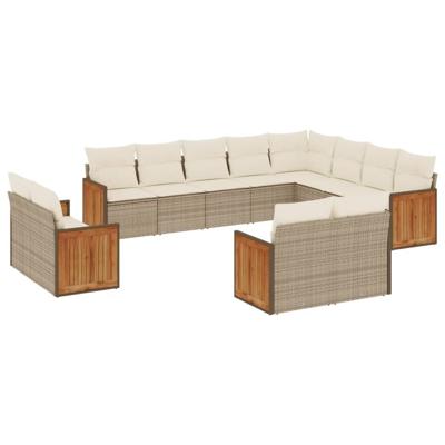 12-delige Loungeset met kussens poly rattan beige