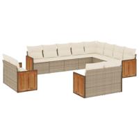 12-delige Loungeset met kussens poly rattan beige - thumbnail