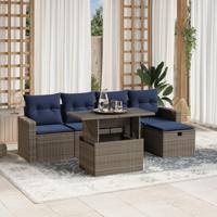 6-delige tuinbankset met kussens, grijs polyrotan - thumbnail