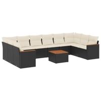 10-delige Loungeset met kussens poly rattan zwart - thumbnail