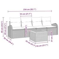 Tuinbankenset met kussen 5 pcs Grijs poly rattan - thumbnail