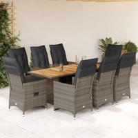 9-delige Bistroset met kussens poly rattan grijs - thumbnail