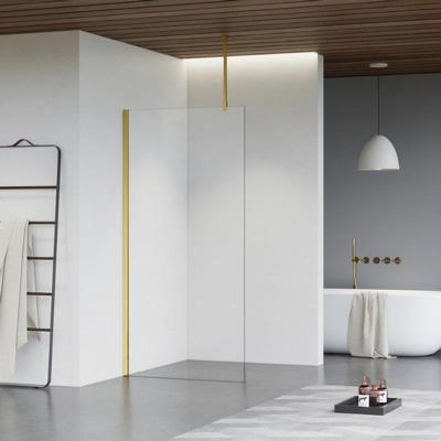 Fortifura Galeria inloopdouche - 30x200cm - helder glas - plafondarm - Geborsteld Messing PVD (Goud) SW797909/SW797910/SW804543