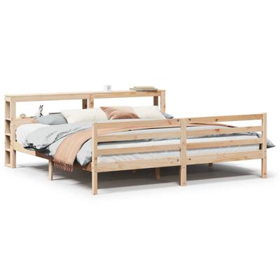 Bedframe met hoofdbord massief grenenhout 200x200 cm - thumbnail