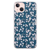 iPhone 13 siliconen hoesje - Bloemen blauw - thumbnail