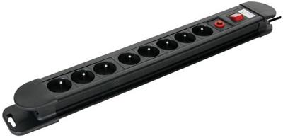 Perel contactdoos met 8 stopcontacten, schakelaar en overspanningsbeveiliging, zwart, voor België Perel contactdoos met 8 stopcontacten, schakelaar en overspanningsbeveiliging, zwart, voor België