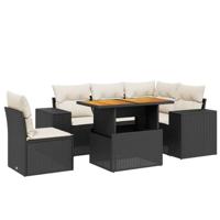 6-delige Loungeset met kussens poly rattan zwart - thumbnail