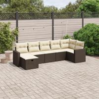 7-delige Loungeset met kussens poly rattan bruin - thumbnail