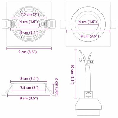 VidaXL Spotje 6 pcs zwart 9 x 9 x 2 cm aluminium