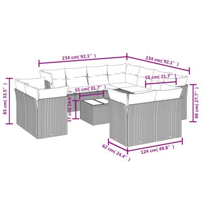 11-delige Loungeset met kussens poly rattan bruin - thumbnail