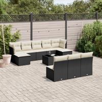 11-delige Loungeset met kussens poly rattan zwart - thumbnail