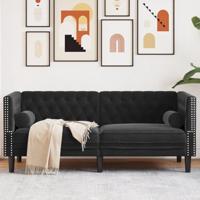 Tweezitsbank Chesterfield-stijl en bolsters fluweel zwart - thumbnail