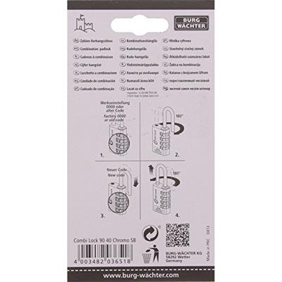 Burg Wächter 3651 Hangslot 40.00 mm Aluminium-zilver (chroom) Cijferslot