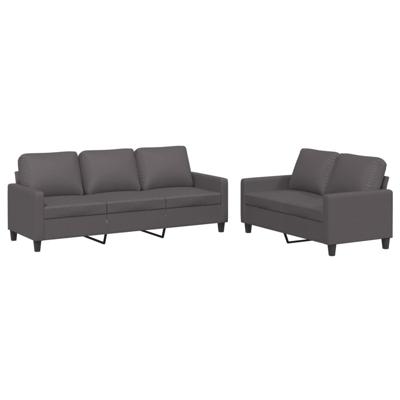 3-delige Loungeset met kussens kunstleer grijs - thumbnail