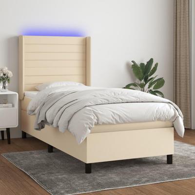 Boxspring met matras en LED stof crèmekleurig 100x200 cm