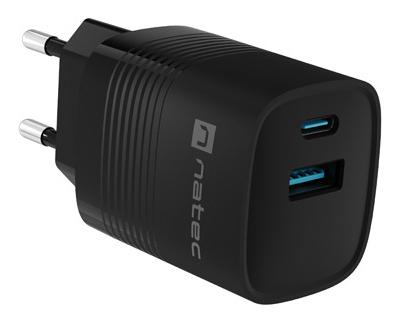 NATEC RIBERA GAN LADER 1X USB-A + 1X USB-C 30W ZWART