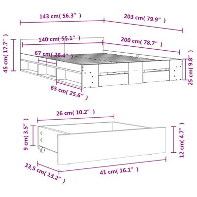 Bedframe met lades bewerkt hout wit 150x200 cm