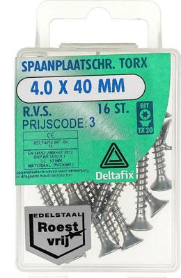 Sp.pl.schr.torx 4,0x40mm rvs 16st Deltafix - Deltafix